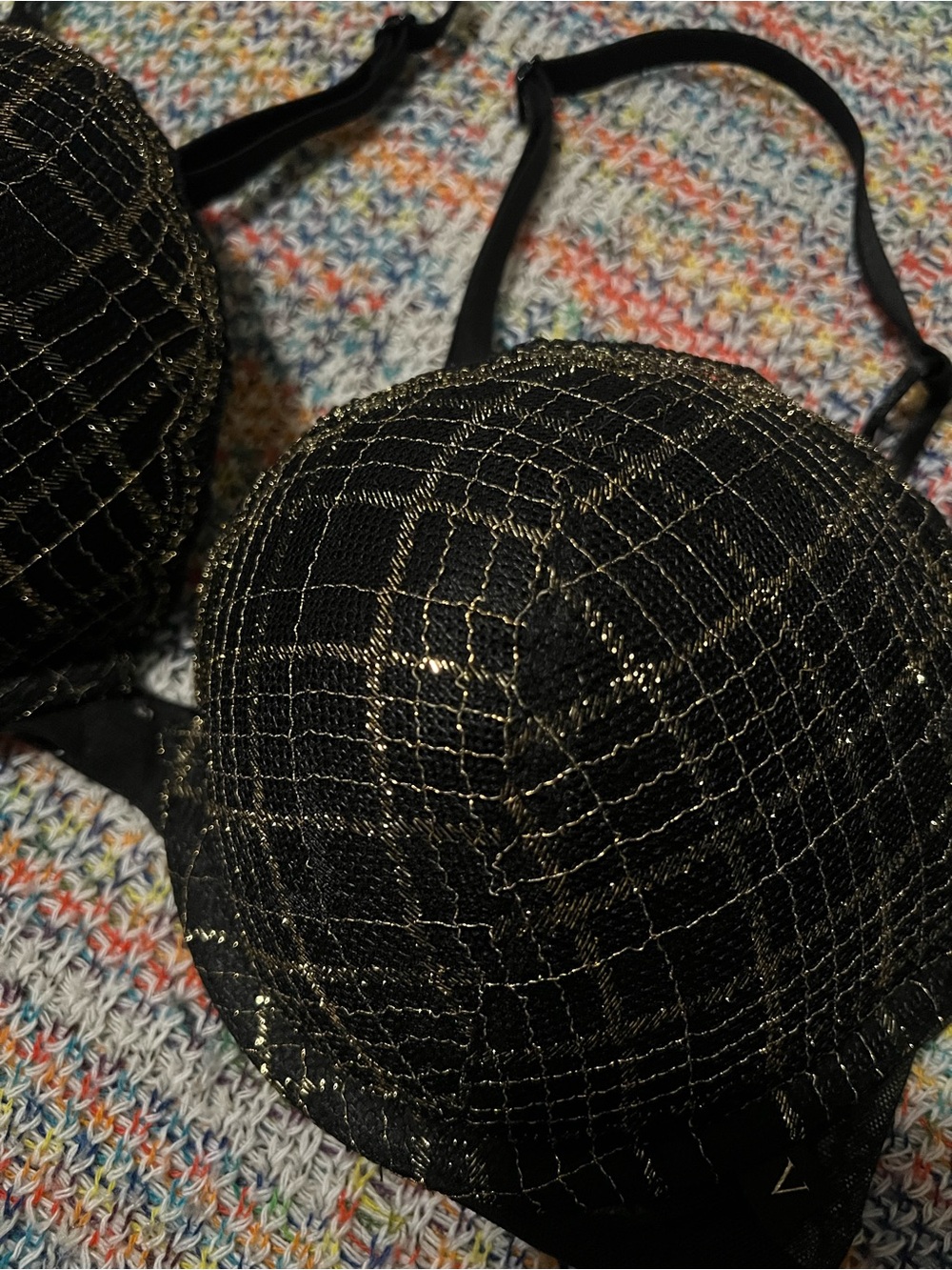 Victoria's Secret Black & Gold Lace Push-Up Bra